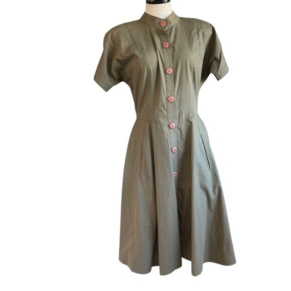 Le Crillon Dresses & Skirts - Le Crillon Womens Cotton Button Front A-line Dress Size 6 Khaki Tan Vintage